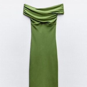 Zara Green Ruched Sleeve dress size extra small NWT❣️